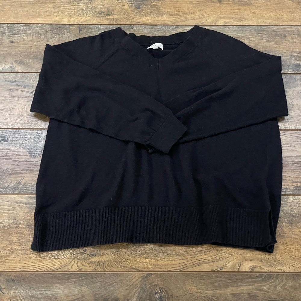 Lucky Brand Mens Black V-Neck Raglan Sleeve Knit Sweater Large Quiet Luxury Cozy